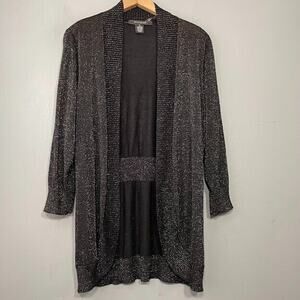 89th & Madison Cardigan Size XL Black Silver Metallic Holiday Sparkle Shimmer